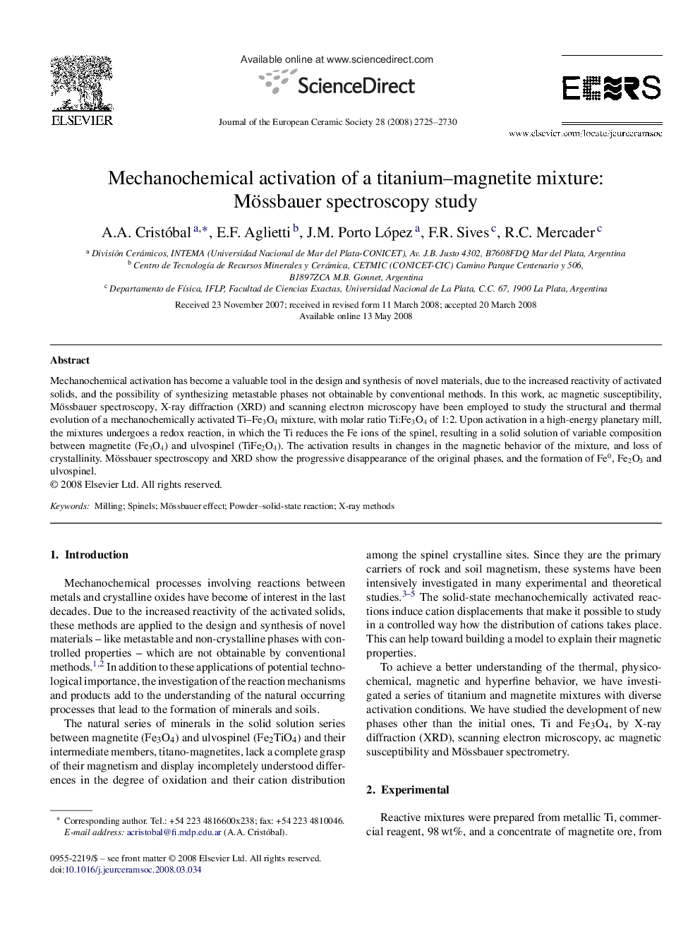Mechanochemical activation of a titanium-magnetite mixture: Mössbauer spectroscopy study