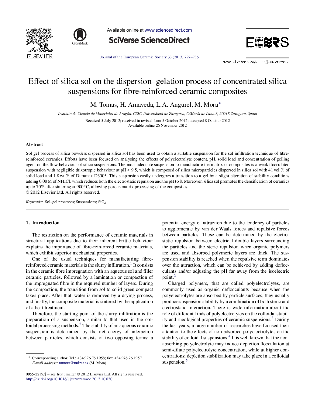 Effect of silica sol on the dispersion–gelation process of concentrated silica suspensions for fibre-reinforced ceramic composites