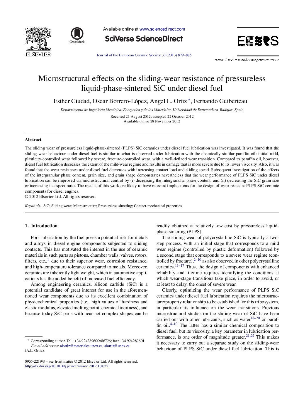 Microstructural effects on the sliding-wear resistance of pressureless liquid-phase-sintered SiC under diesel fuel