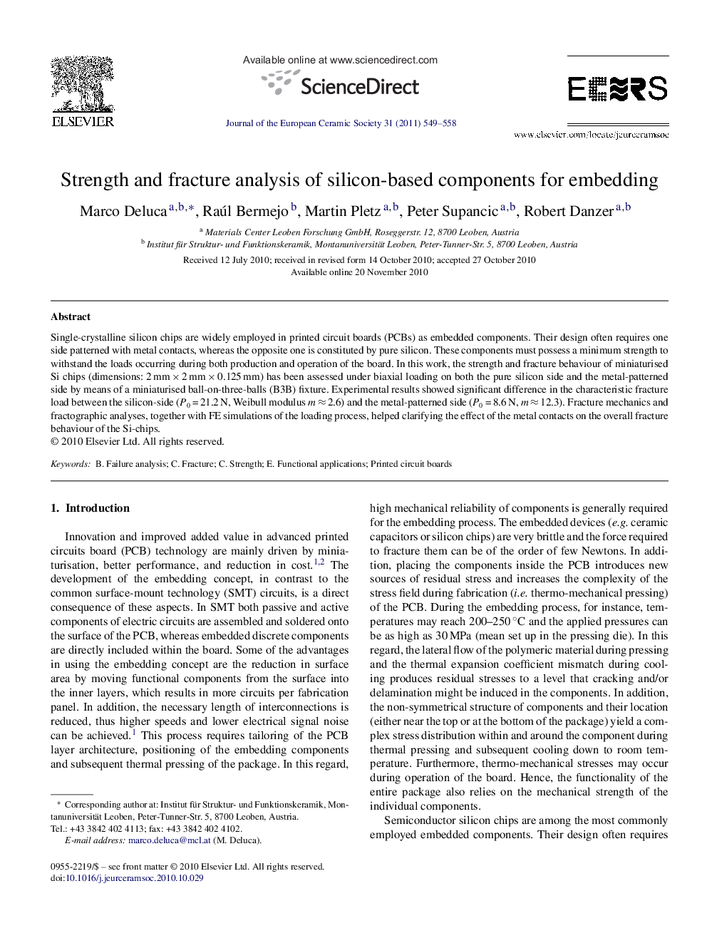 Strength and fracture analysis of silicon-based components for embedding