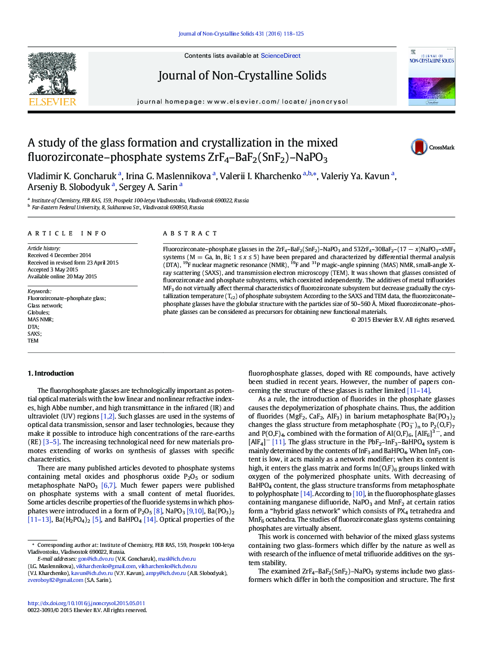 A study of the glass formation and crystallization in the mixed fluorozirconate–phosphate systems ZrF4–BaF2(SnF2)–NaPO3