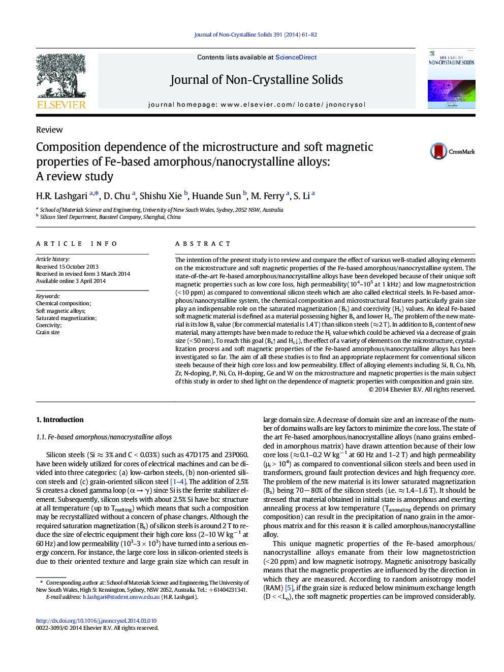 Composition dependence of the microstructure and soft magnetic properties of Fe-based amorphous/nanocrystalline alloys: A review study
