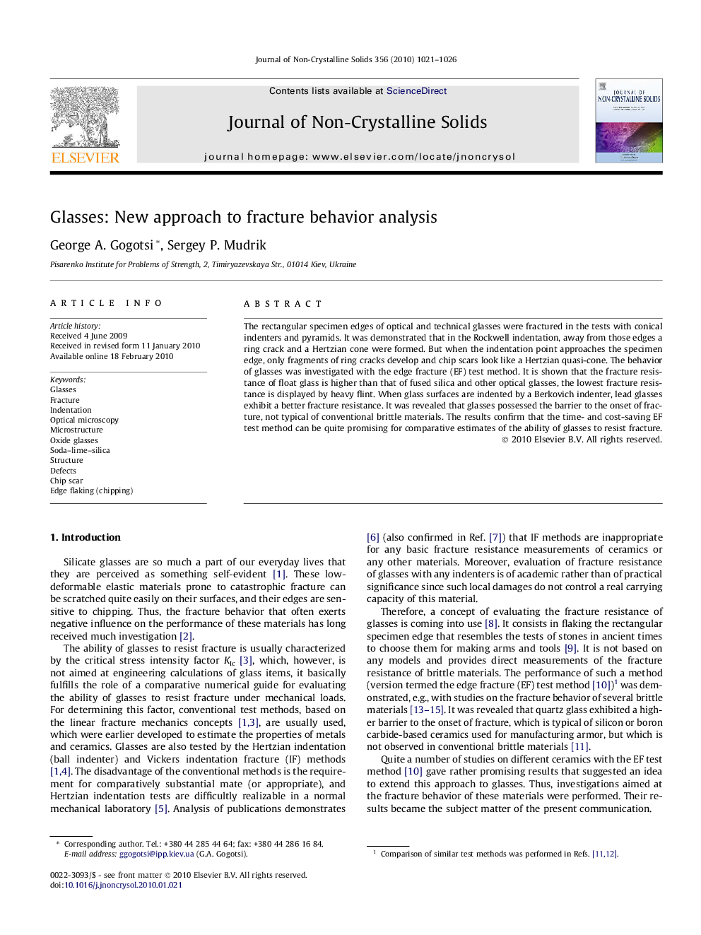 Glasses: New approach to fracture behavior analysis