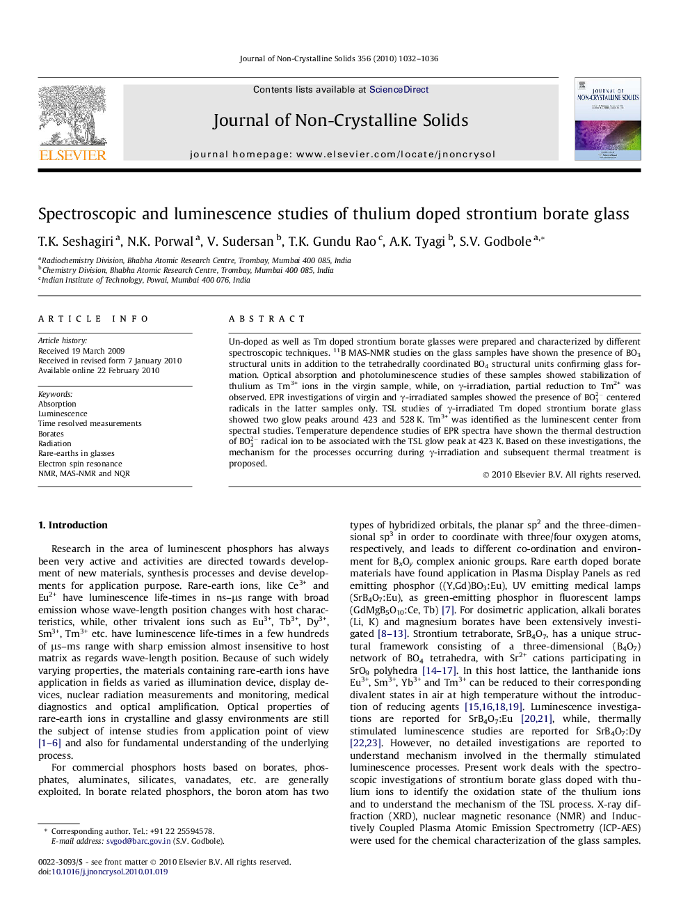 Spectroscopic and luminescence studies of thulium doped strontium borate glass