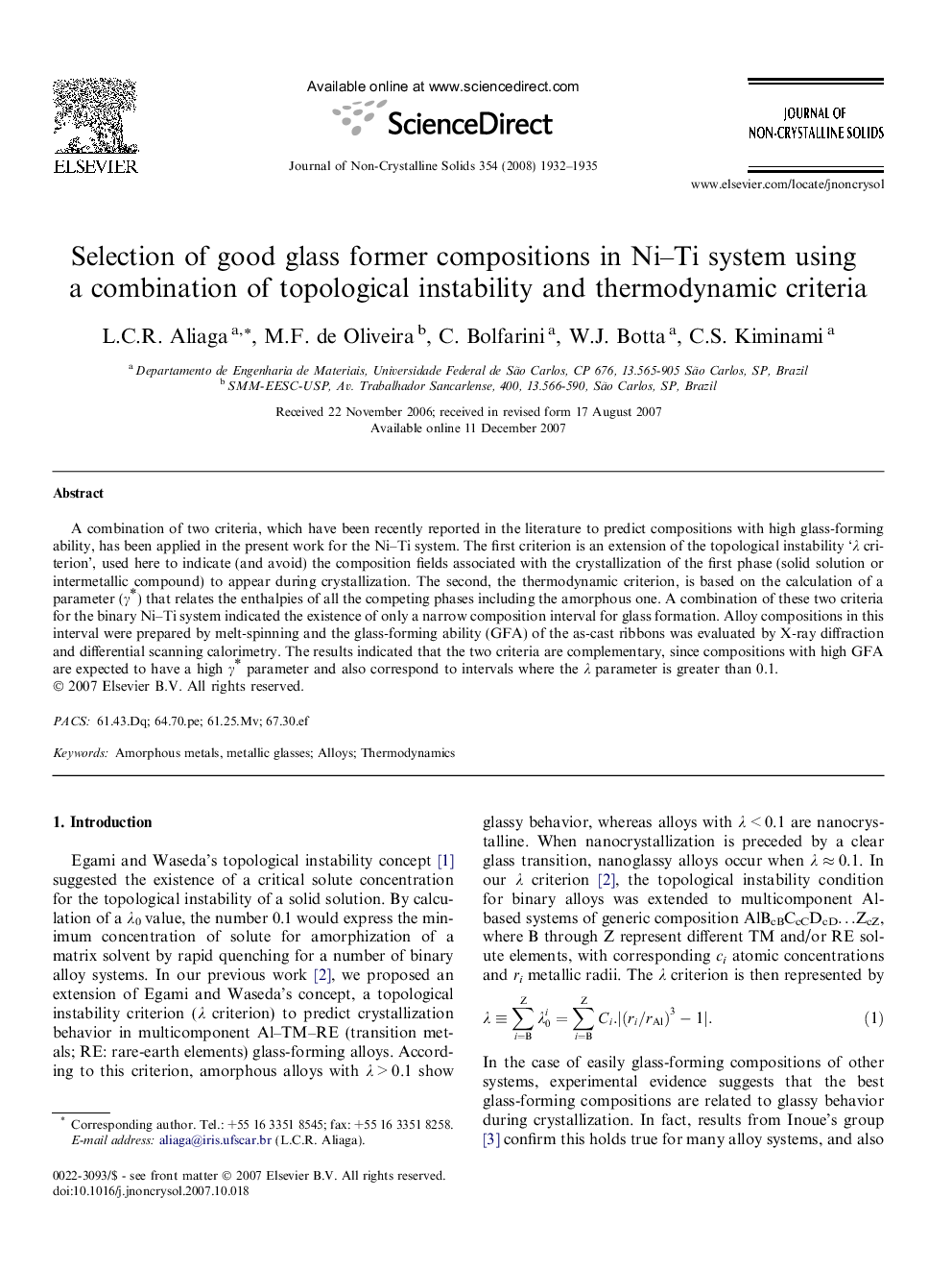 Selection of good glass former compositions in Ni–Ti system using a combination of topological instability and thermodynamic criteria