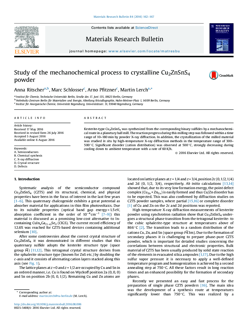 Study of the mechanochemical process to crystalline Cu2ZnSnS4 powder