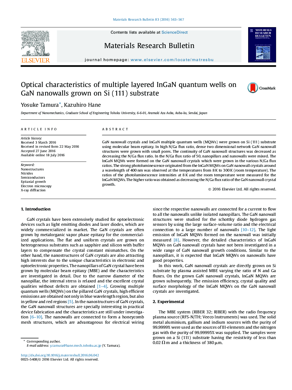 Optical characteristics of multiple layered InGaN quantum wells on GaN nanowalls grown on Si (111) substrate
