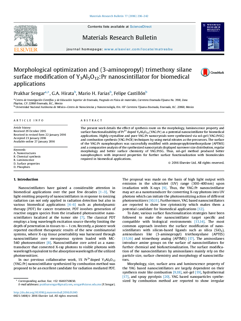 Morphological optimization and (3-aminopropyl) trimethoxy silane surface modification of Y3Al5O12:Pr nanoscintillator for biomedical applications