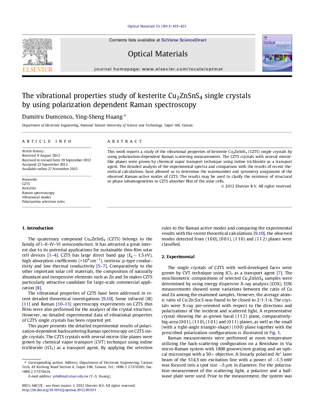 The vibrational properties study of kesterite Cu2ZnSnS4 single crystals by using polarization dependent Raman spectroscopy