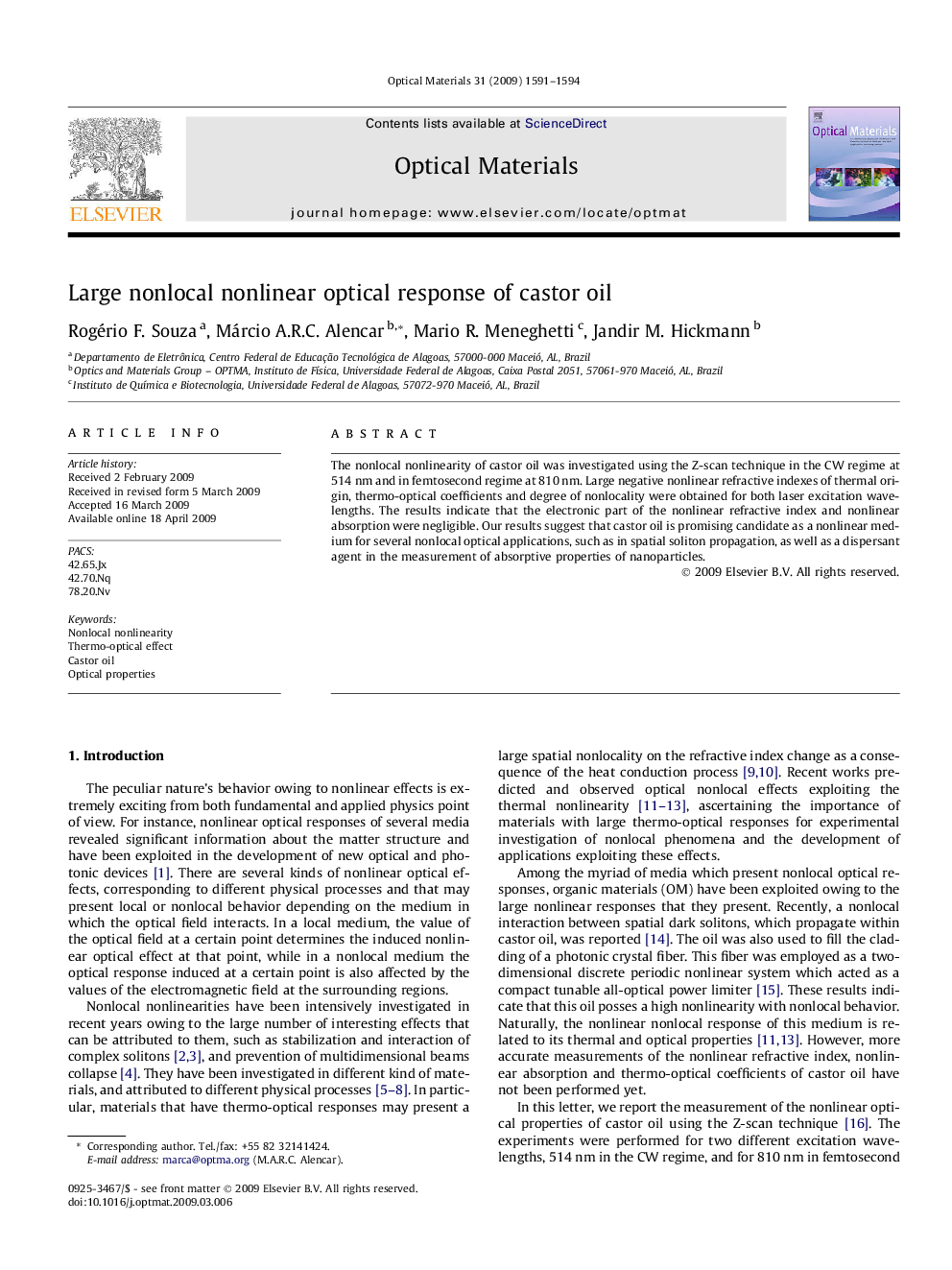 Large nonlocal nonlinear optical response of castor oil