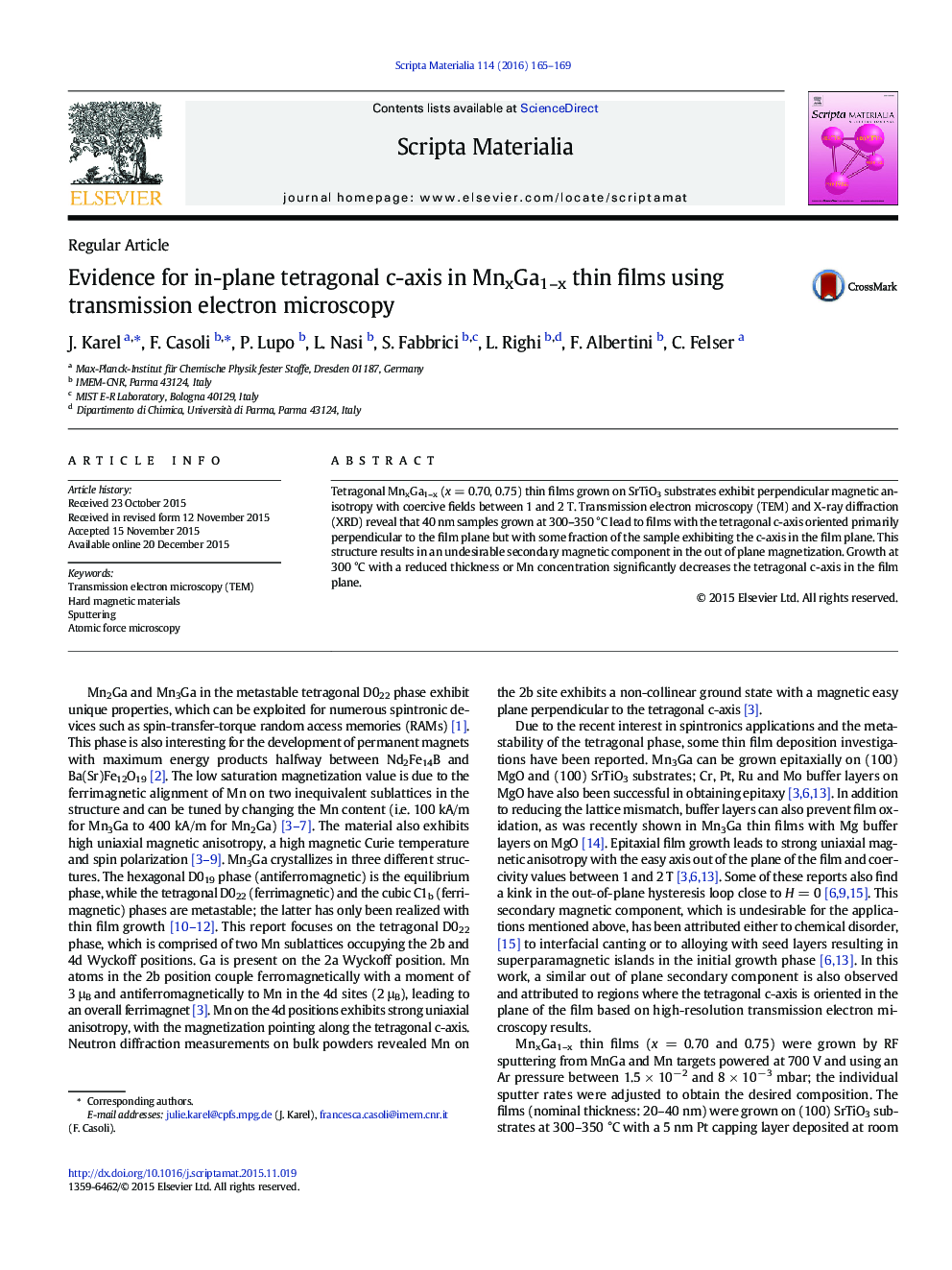 Evidence for in-plane tetragonal c-axis in MnxGa1–x thin films using transmission electron microscopy