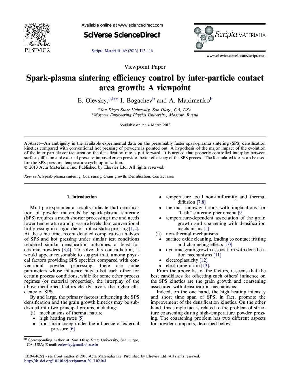 Spark-plasma sintering efficiency control by inter-particle contact area growth: A viewpoint