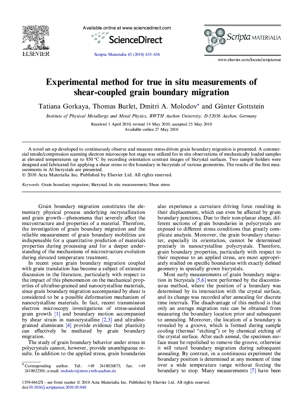 Experimental method for true in situ measurements of shear-coupled grain boundary migration
