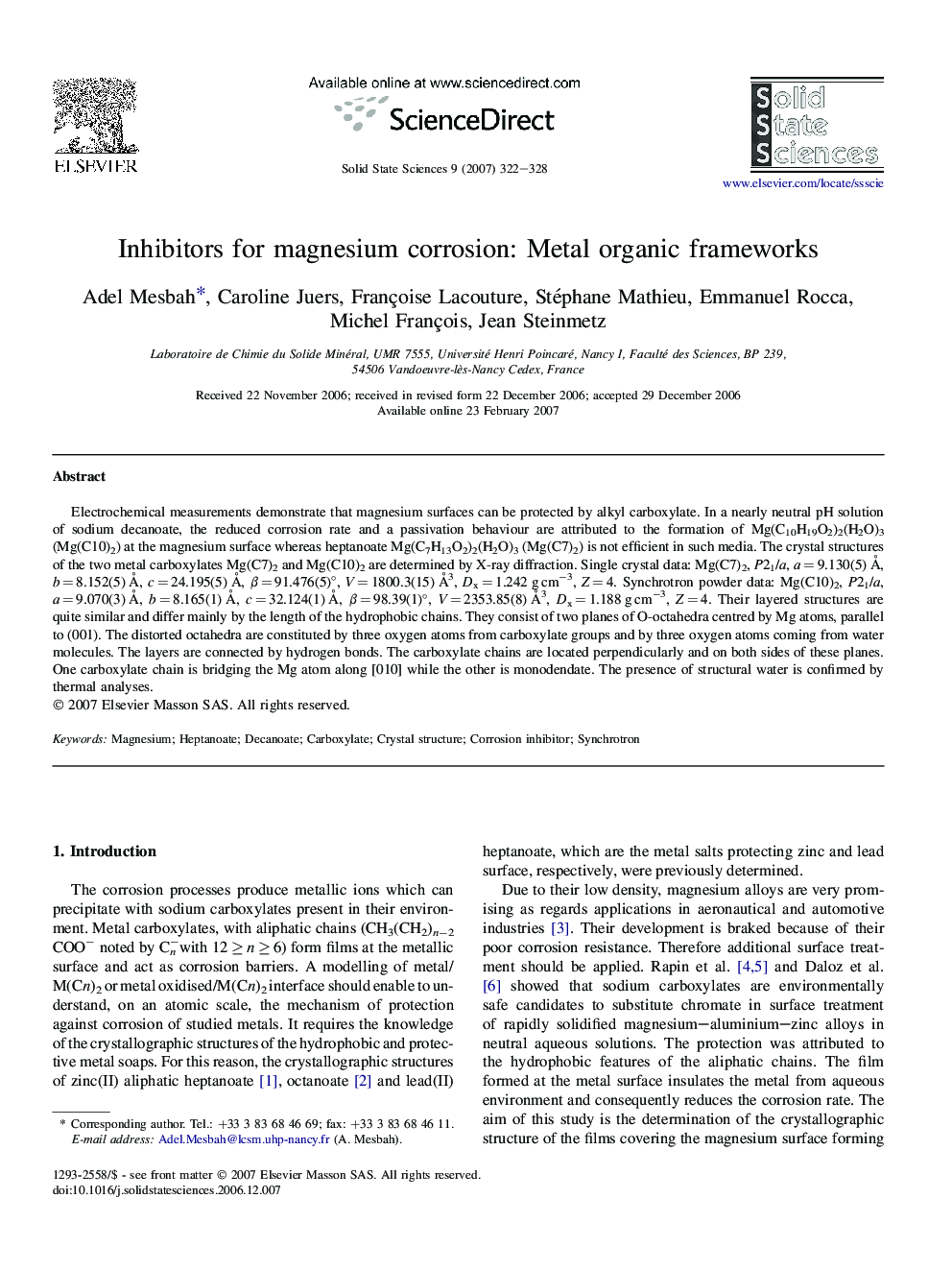 Inhibitors for magnesium corrosion: Metal organic frameworks