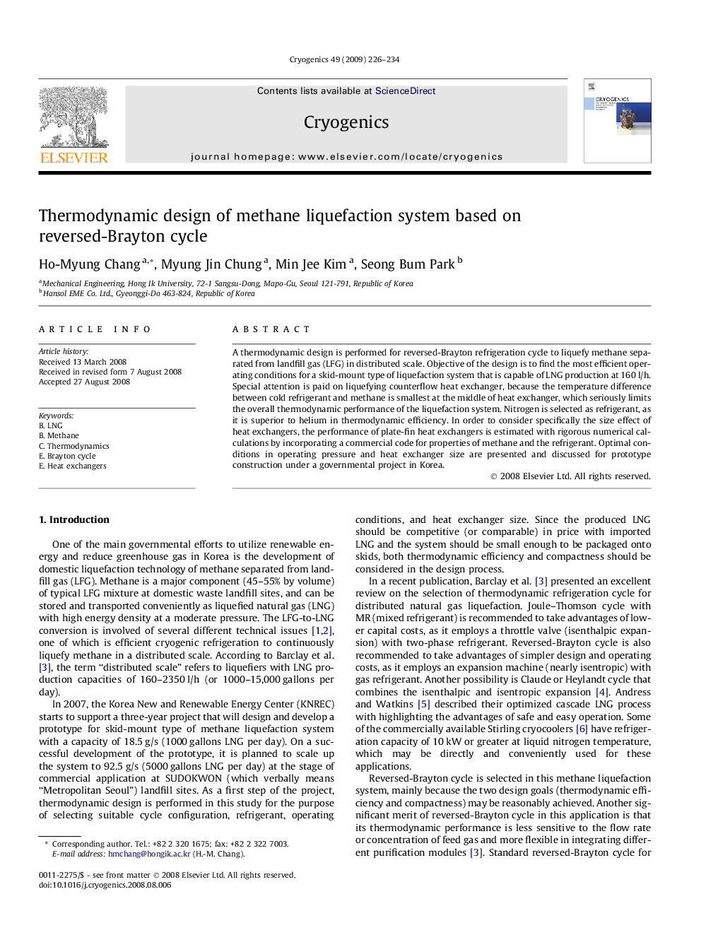 Thermodynamic design of methane liquefaction system based on reversed-Brayton cycle