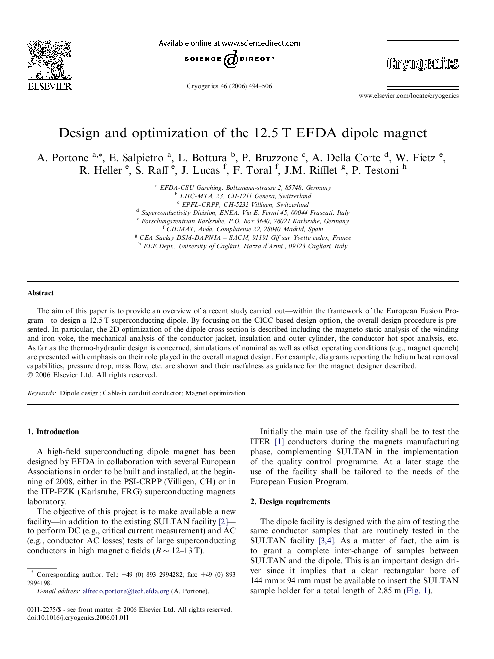 Design and optimization of the 12.5Â T EFDA dipole magnet