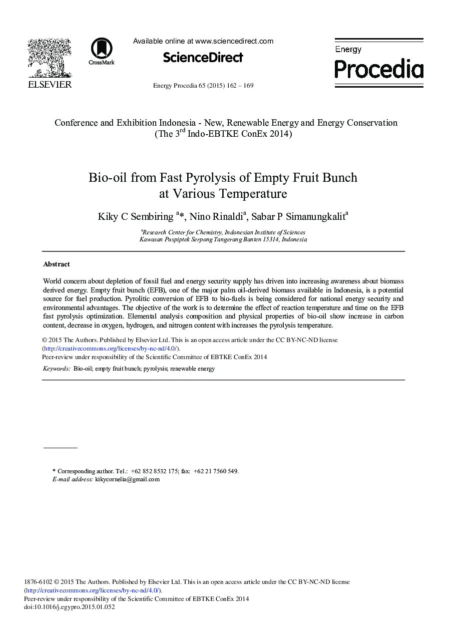 Bio-oil from Fast Pyrolysis of Empty Fruit Bunch at Various Temperature 