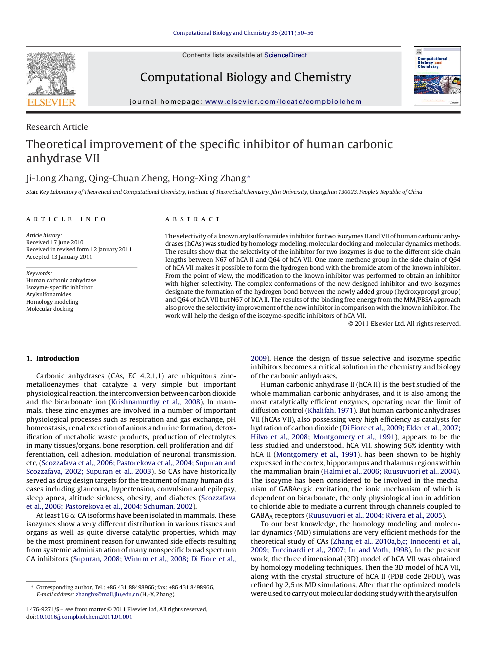 Theoretical improvement of the specific inhibitor of human carbonic anhydrase VII