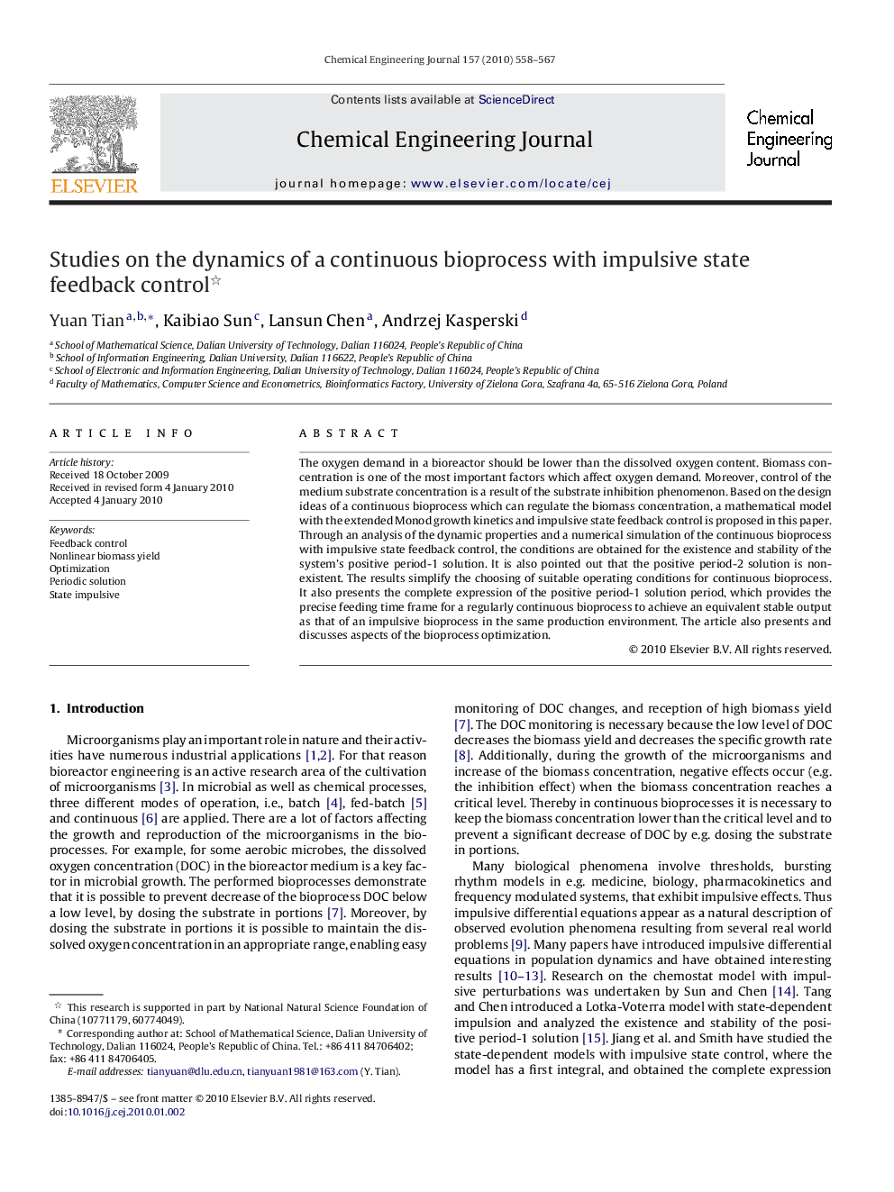 Studies on the dynamics of a continuous bioprocess with impulsive state feedback control 