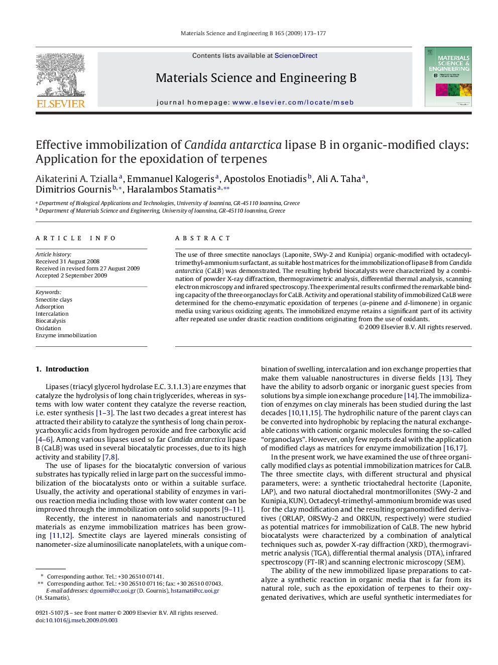 Effective immobilization of Candida antarctica lipase B in organic-modified clays: Application for the epoxidation of terpenes