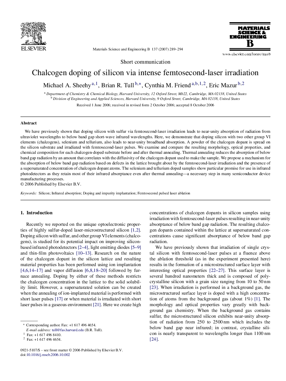 Chalcogen doping of silicon via intense femtosecond-laser irradiation