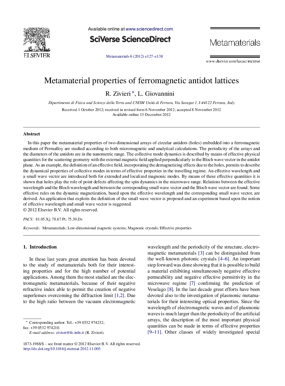 Metamaterial properties of ferromagnetic antidot lattices
