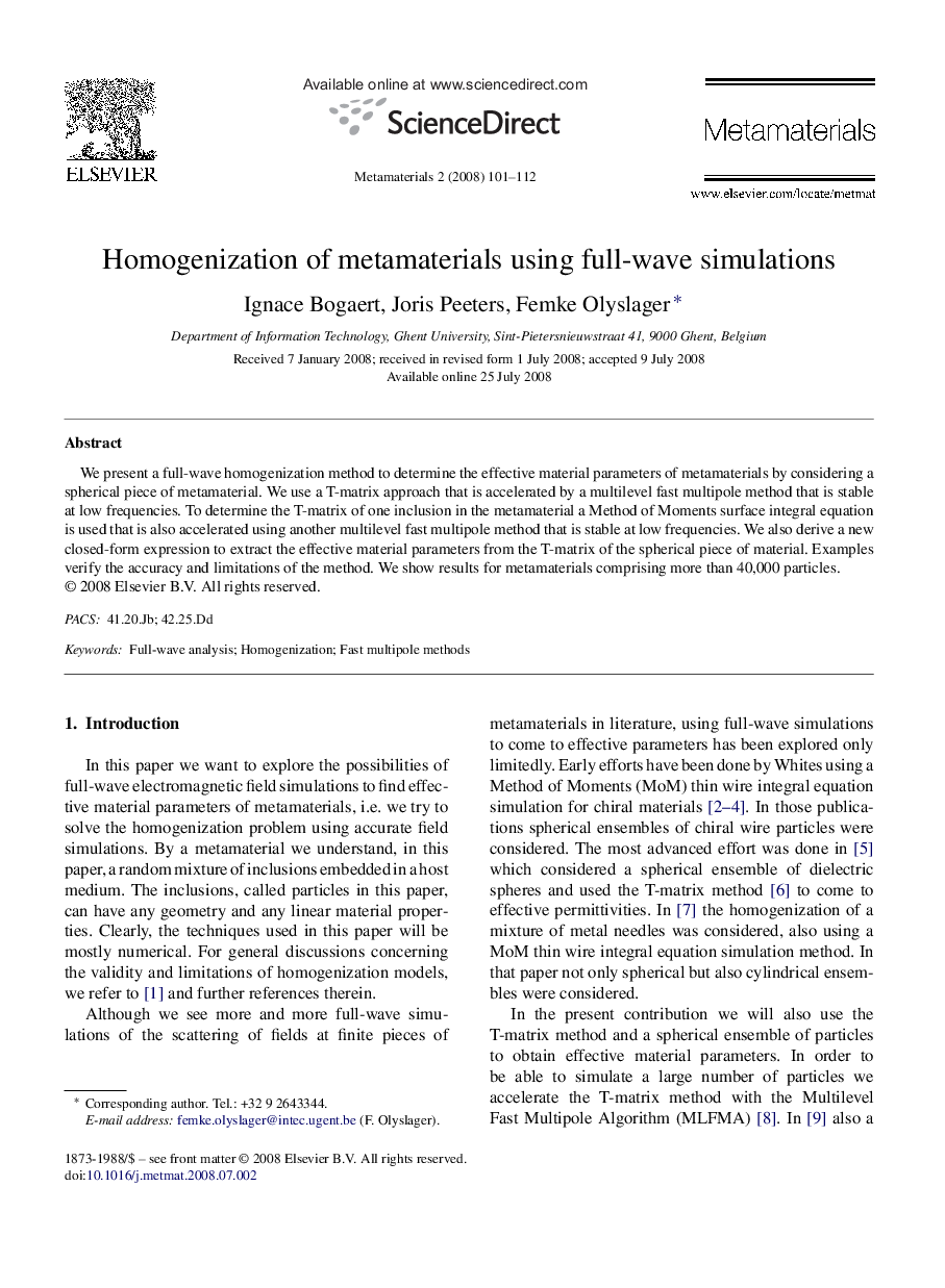 Homogenization of metamaterials using full-wave simulations