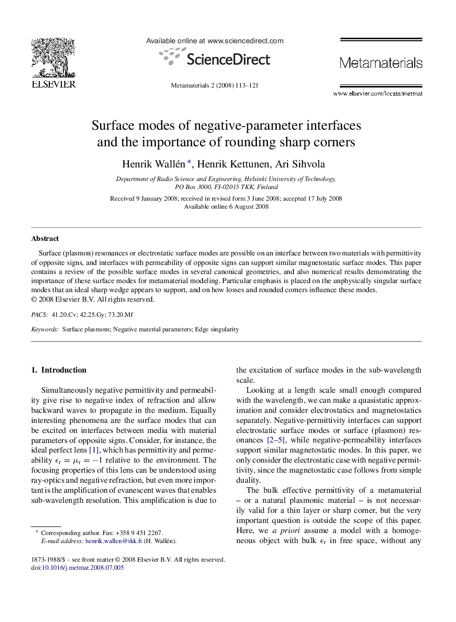 Surface modes of negative-parameter interfaces and the importance of rounding sharp corners