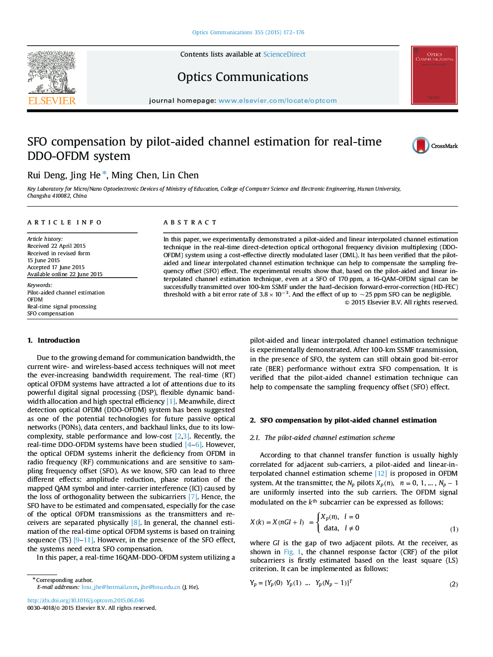 SFO compensation by pilot-aided channel estimation for real-time DDO-OFDM system