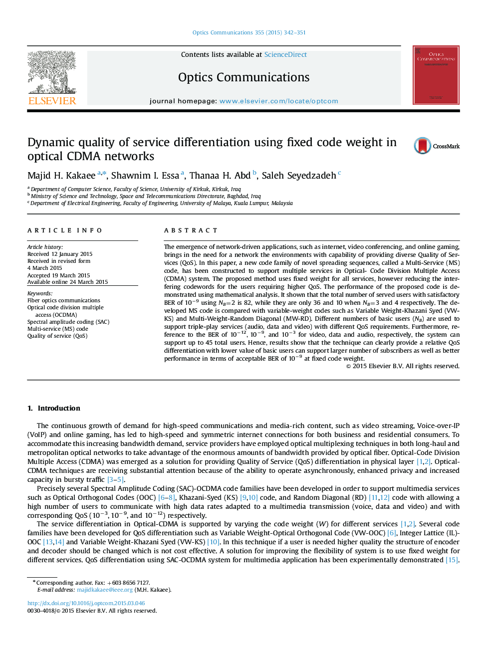 Dynamic quality of service differentiation using fixed code weight in optical CDMA networks