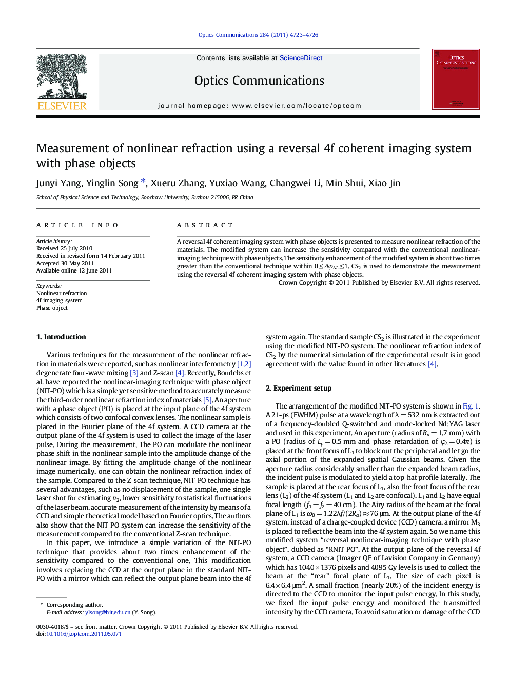 Measurement of nonlinear refraction using a reversal 4f coherent imaging system with phase objects