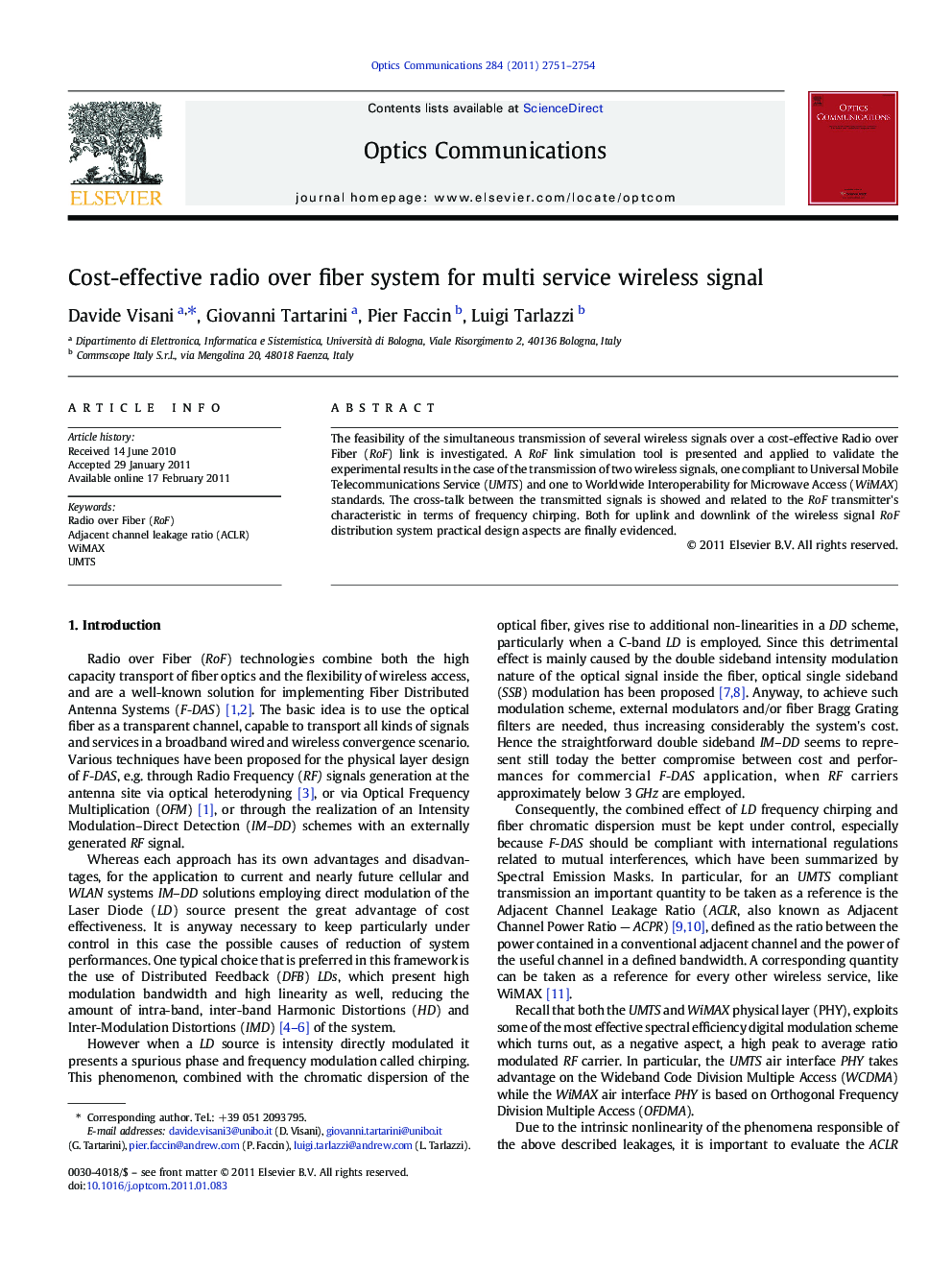 Cost-effective radio over fiber system for multi service wireless signal