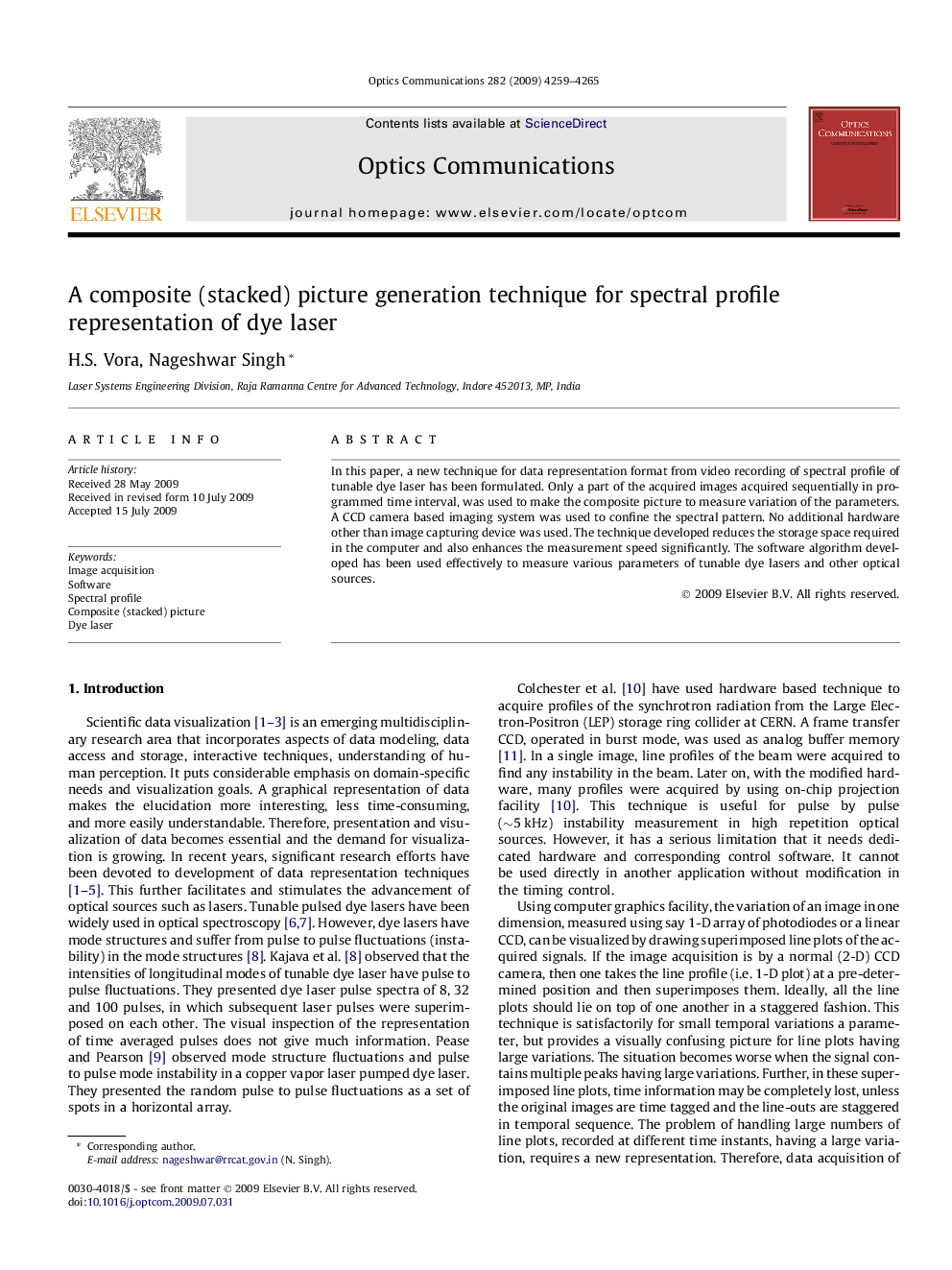 A composite (stacked) picture generation technique for spectral profile representation of dye laser