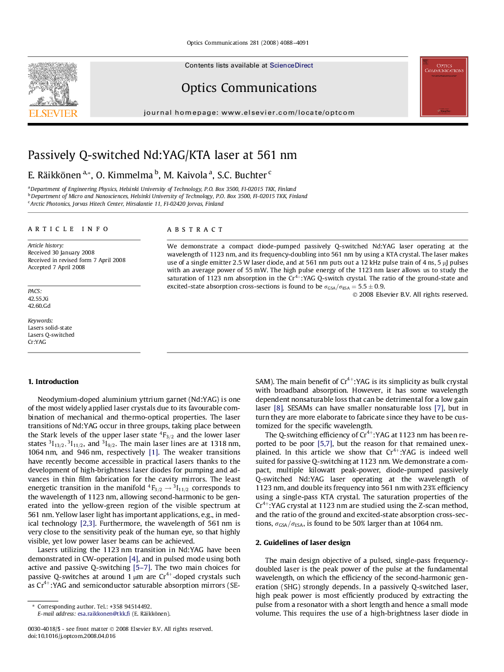 Passively Q-switched Nd:YAG/KTA laser at 561 nm