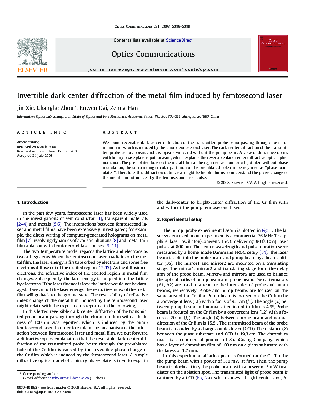 Invertible dark-center diffraction of the metal film induced by femtosecond laser