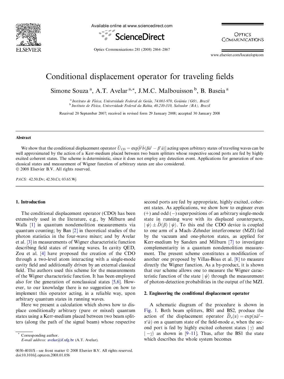 Conditional displacement operator for traveling fields