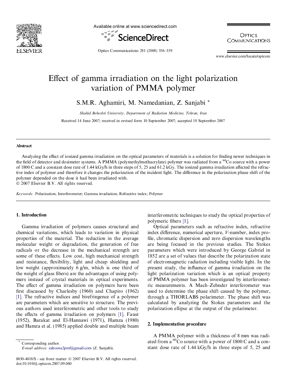 Effect of gamma irradiation on the light polarization variation of PMMA polymer
