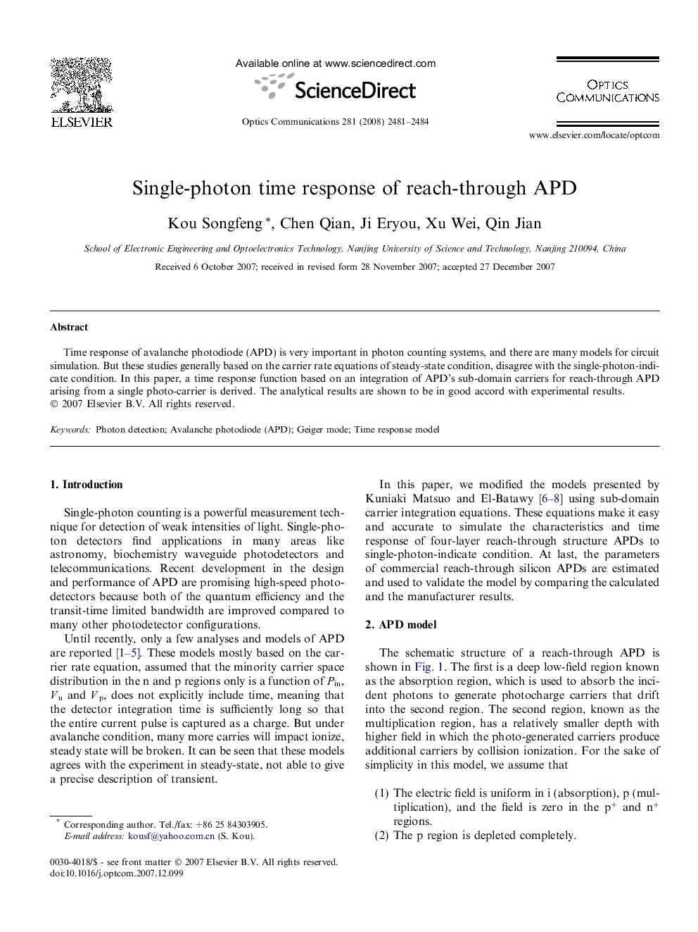 Single-photon time response of reach-through APD