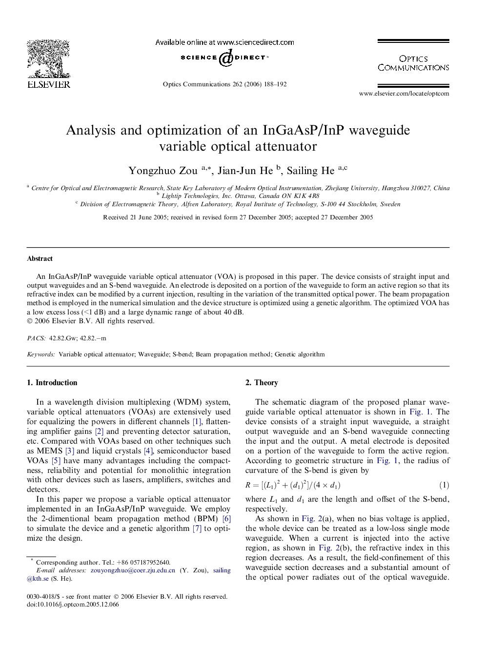 Analysis and optimization of an InGaAsP/InP waveguide variable optical attenuator