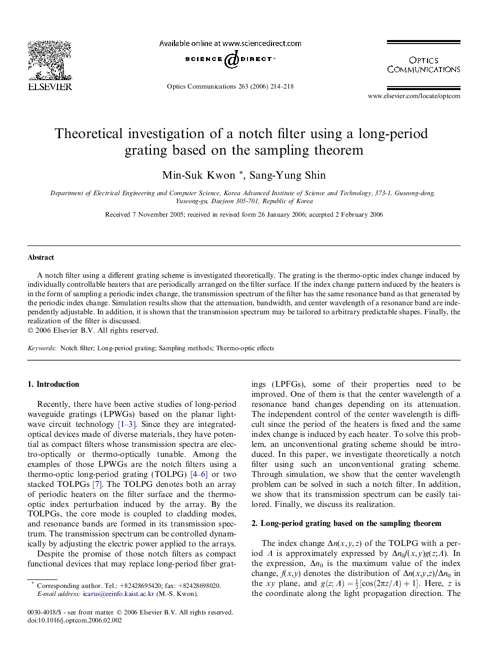 Theoretical investigation of a notch filter using a long-period grating based on the sampling theorem