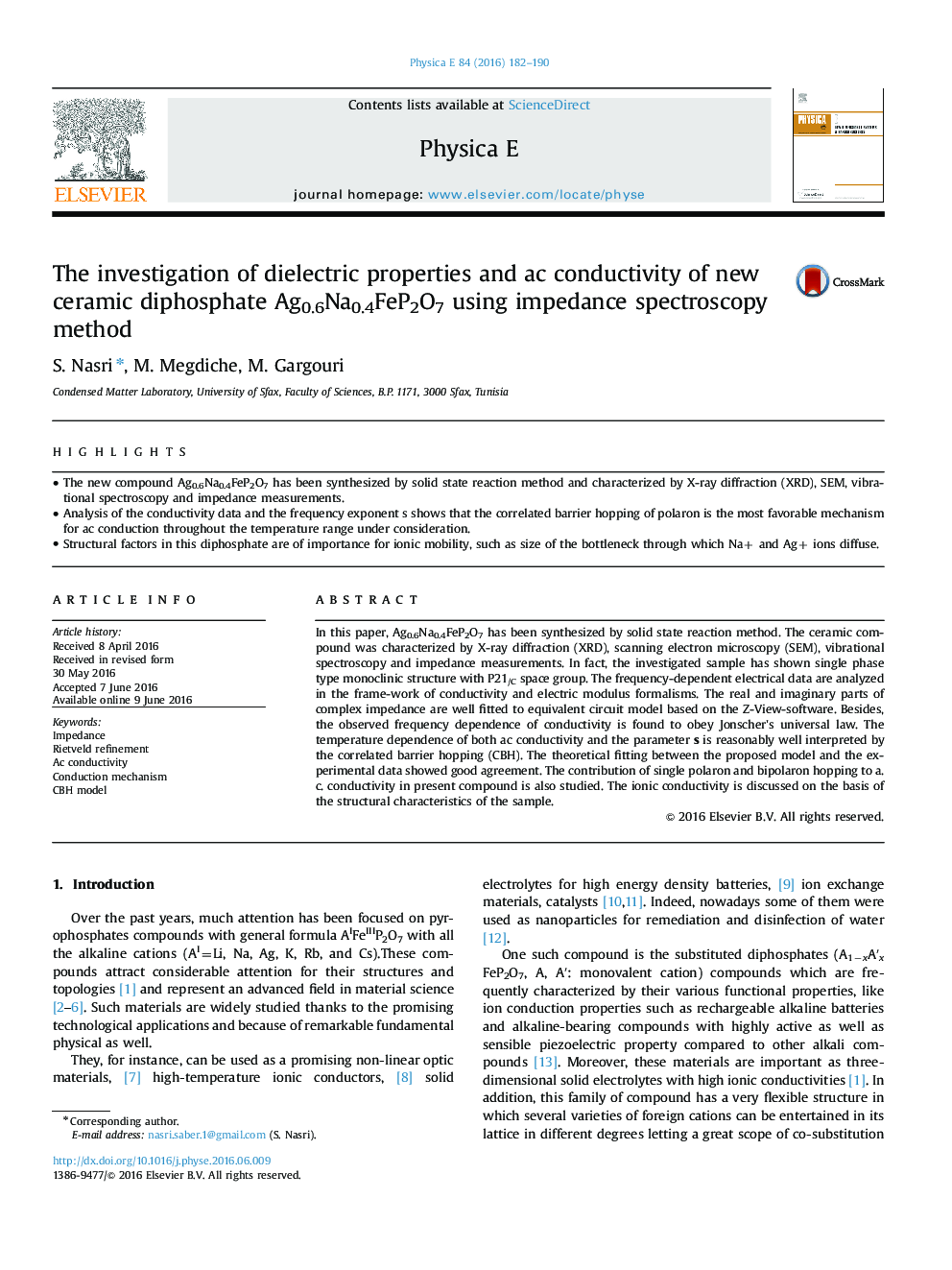 The investigation of dielectric properties and ac conductivity of new ceramic diphosphate Ag0.6Na0.4FeP2O7 using impedance spectroscopy method