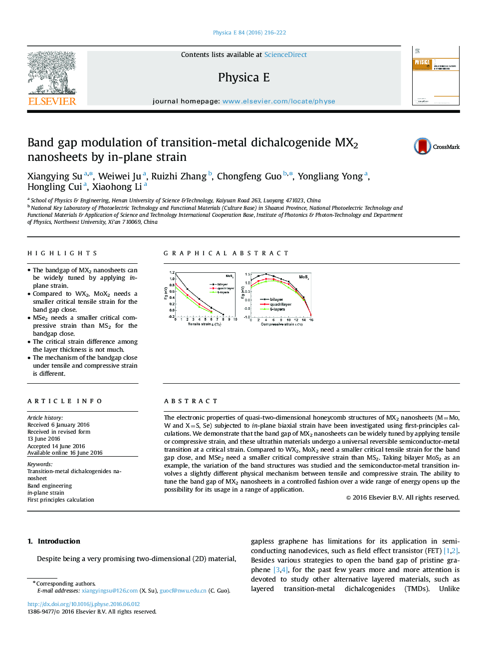 Band gap modulation of transition-metal dichalcogenide MX2 nanosheets by in-plane strain