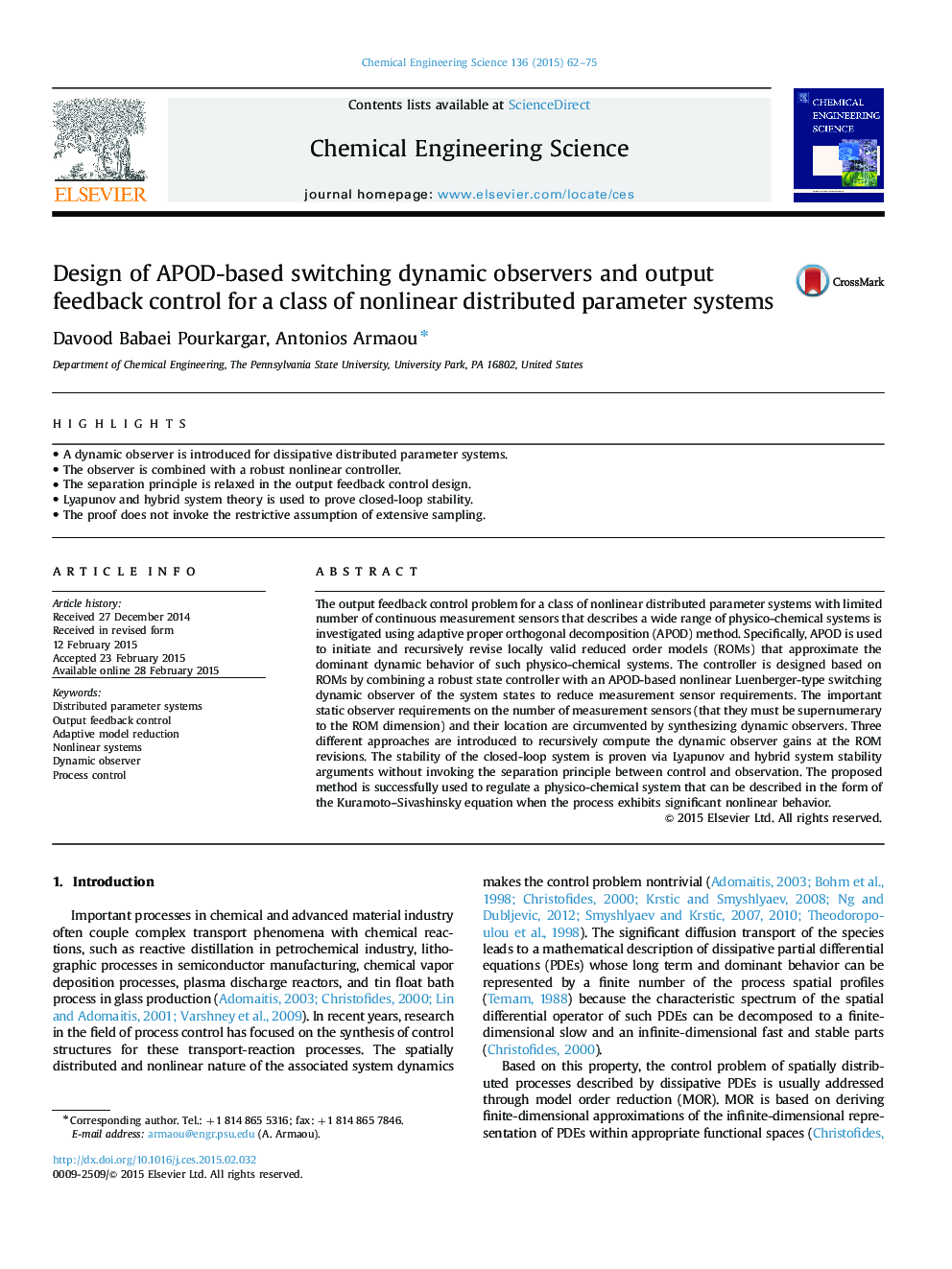 Design of APOD-based switching dynamic observers and output feedback control for a class of nonlinear distributed parameter systems