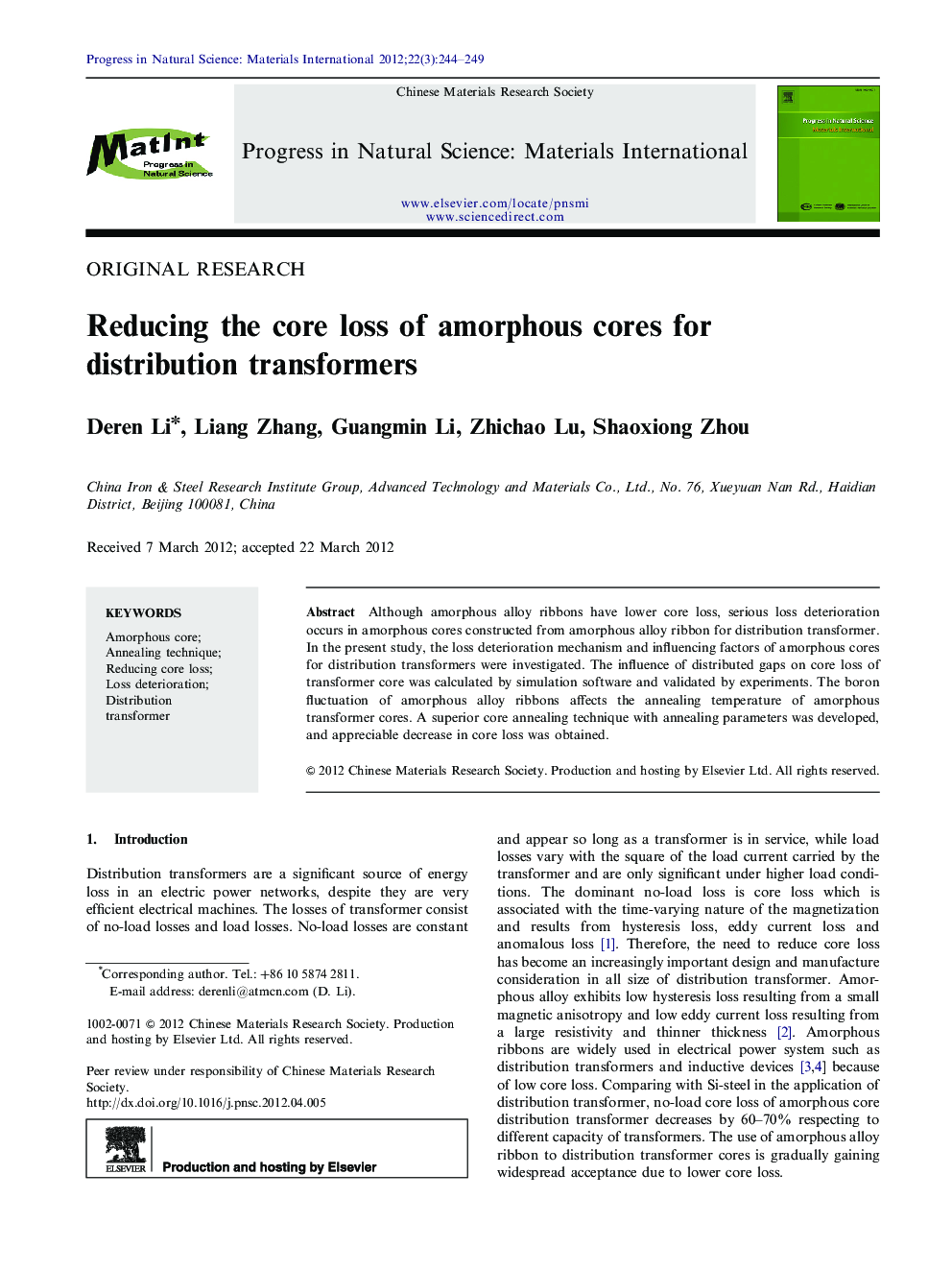 Reducing the core loss of amorphous cores for distribution transformers