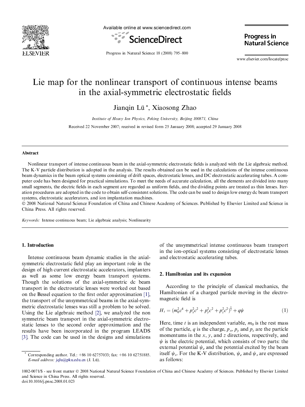 Lie map for the nonlinear transport of continuous intense beams in the axial-symmetric electrostatic fields