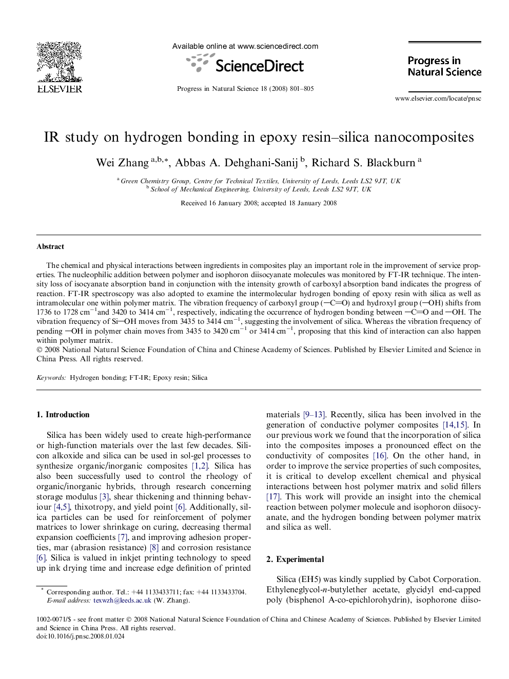 IR study on hydrogen bonding in epoxy resin–silica nanocomposites