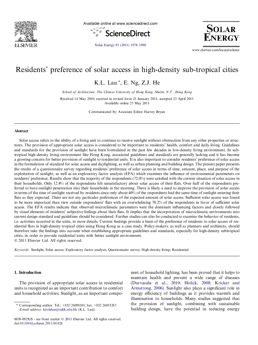 Residents’ preference of solar access in high-density sub-tropical cities