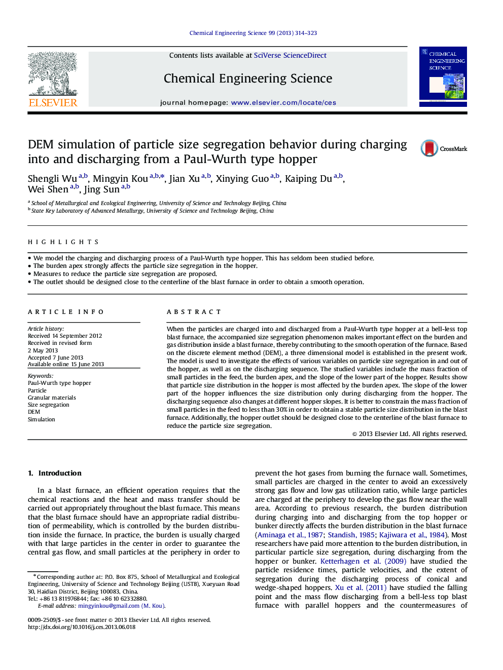DEM simulation of particle size segregation behavior during charging into and discharging from a Paul-Wurth type hopper