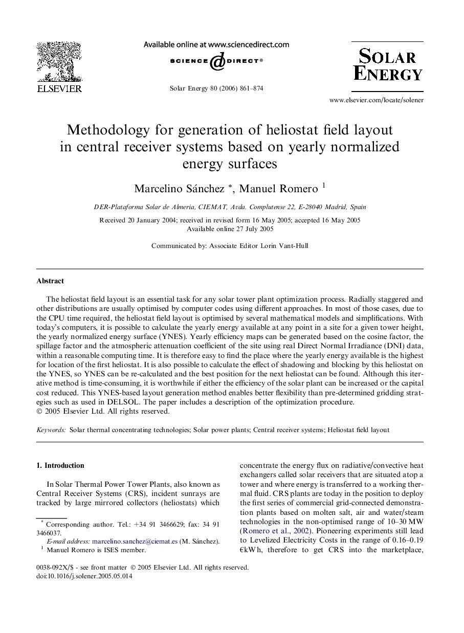 Methodology for generation of heliostat field layout in central receiver systems based on yearly normalized energy surfaces