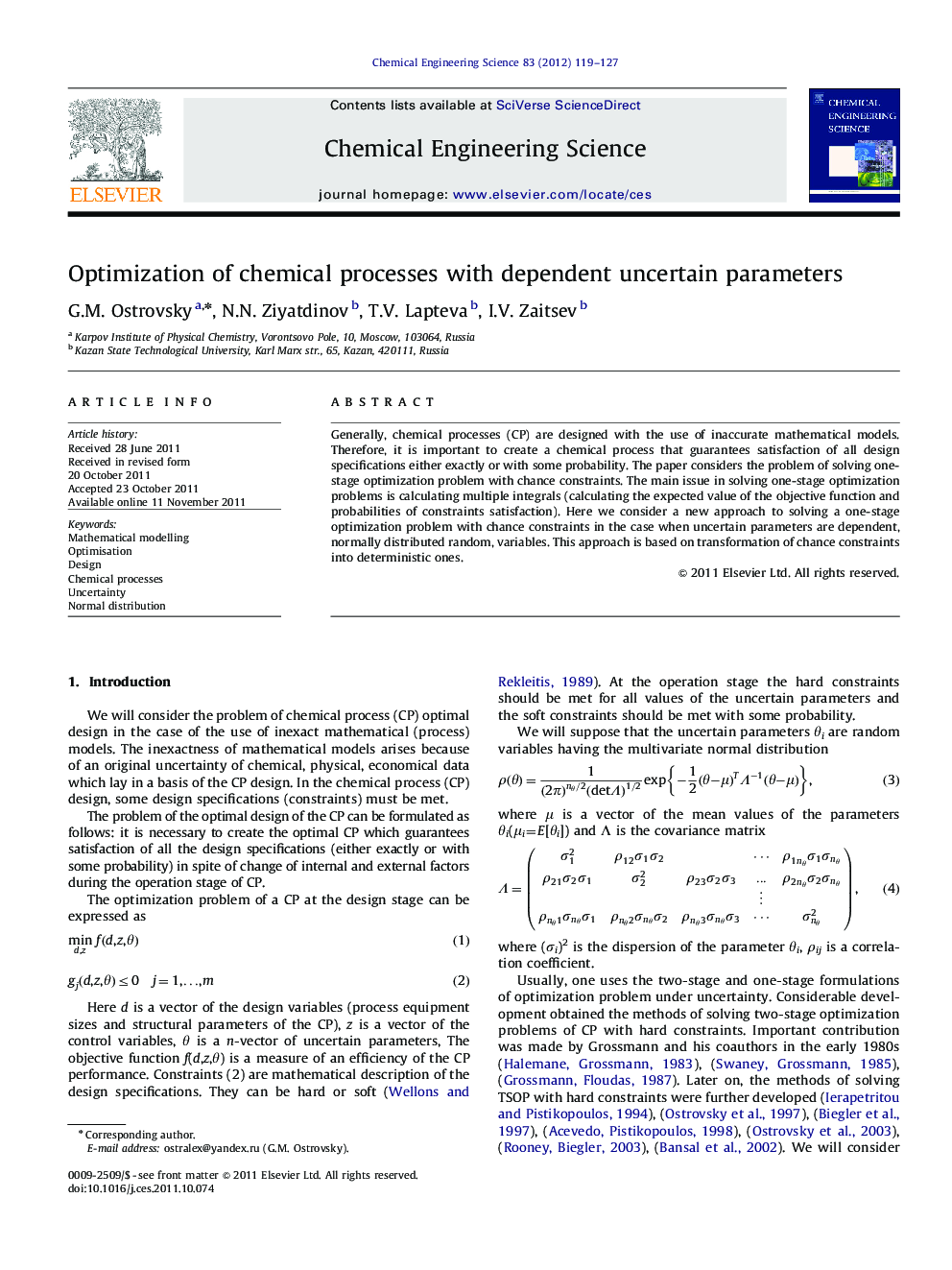 Optimization of chemical processes with dependent uncertain parameters
